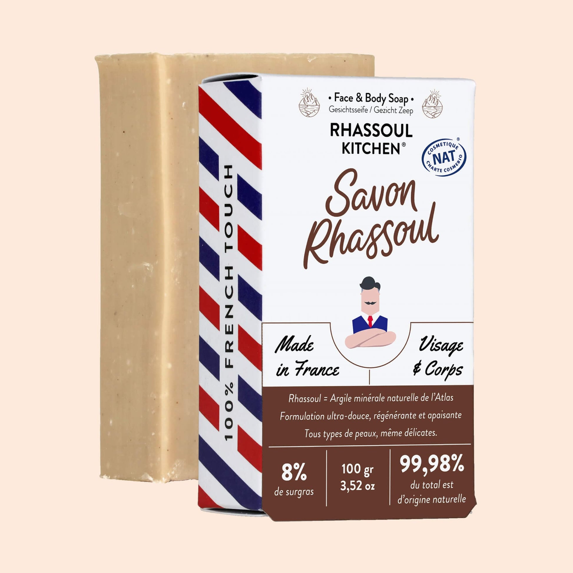 Savon Solide pour Homme Visage et Corps RHASSOUL KITCHEN par Monsieur BARBIER - Packaging