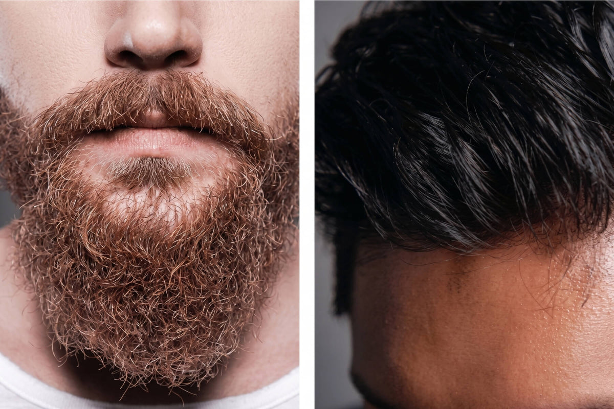 Gros plan comparant poils de barbe et cheveux