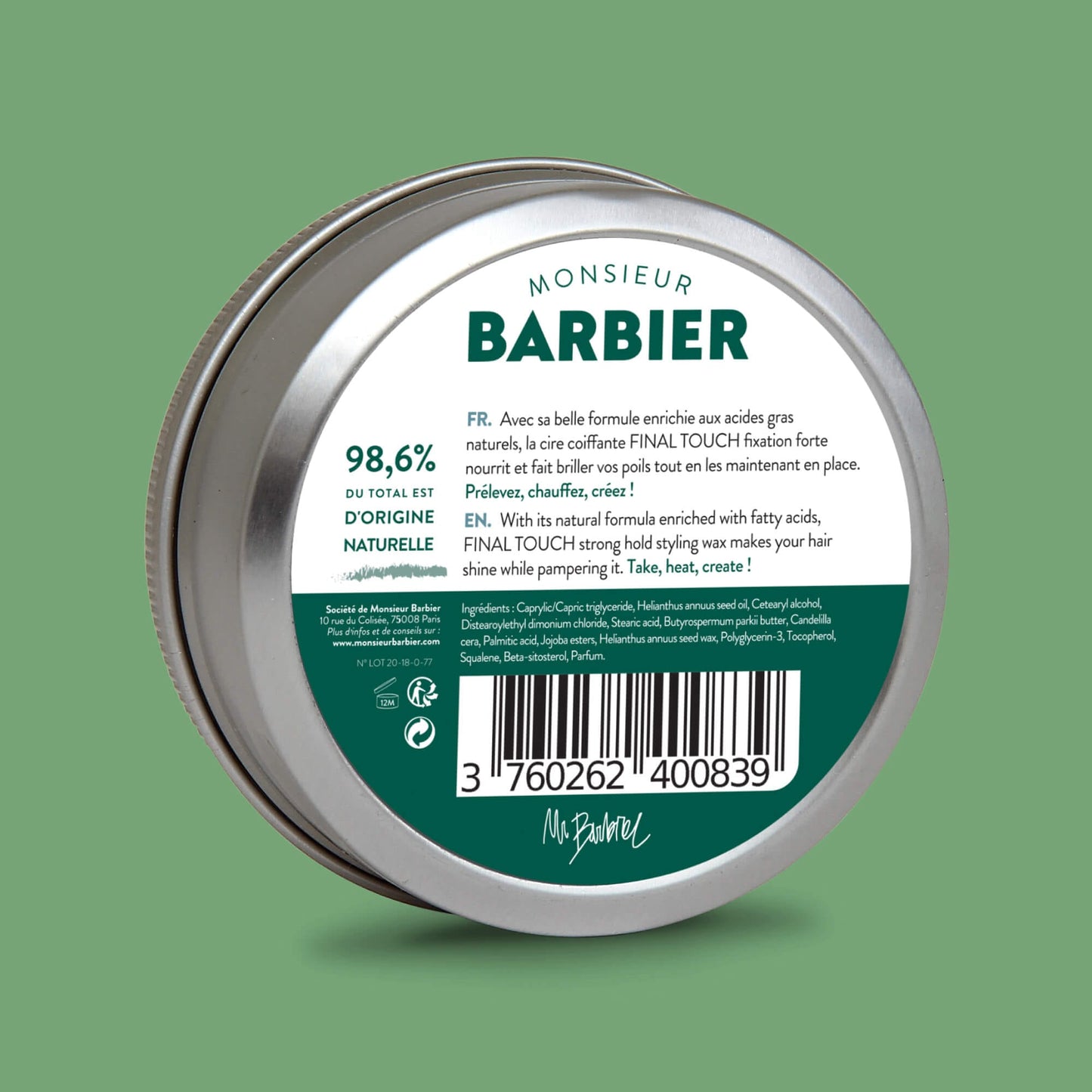 Cire Coiffante Barbe & Cheveux FINAL TOUCH par Monsieur BARBIER - de dos