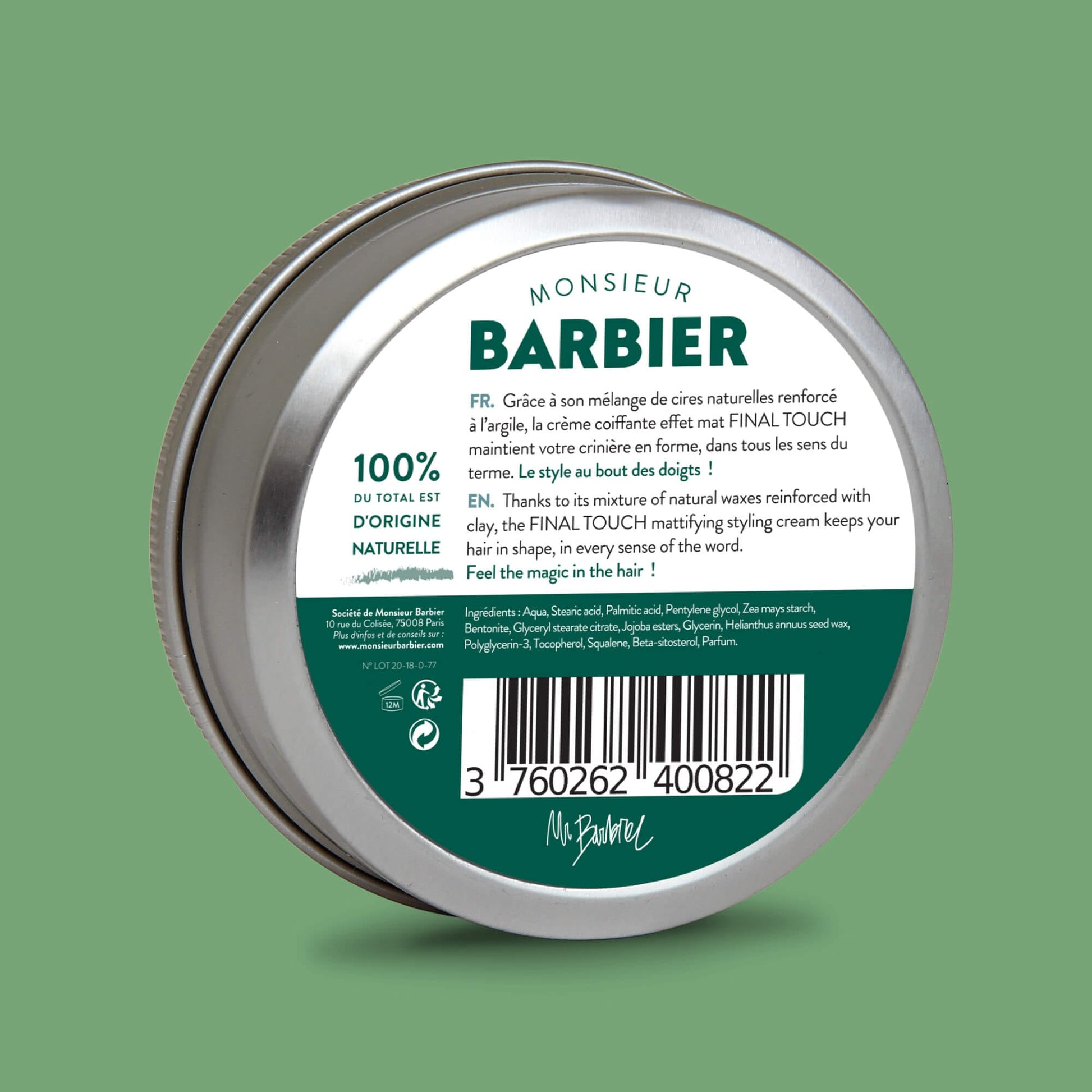 Crème Coiffante Barbe & Cheveux FINAL TOUCH par Monsieur BARBIER - de dos