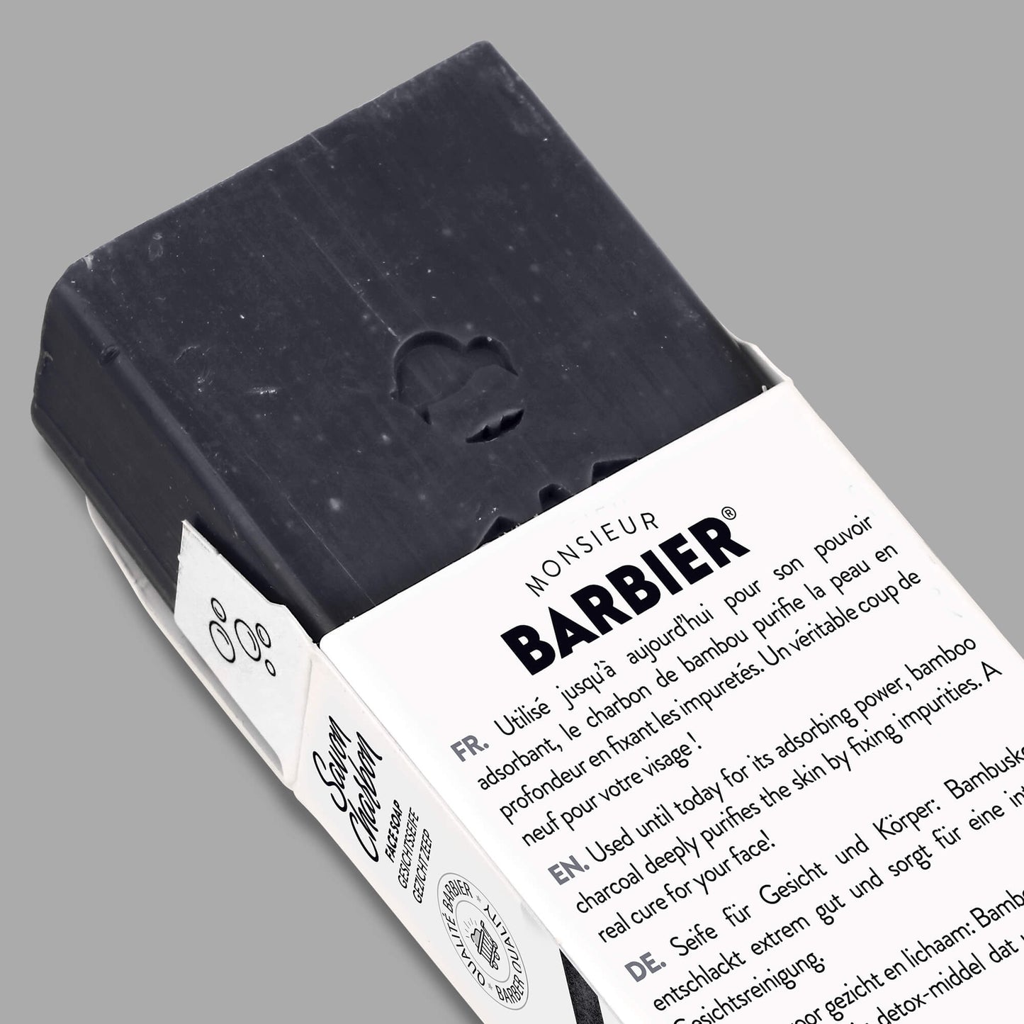 Savon Solide pour Homme Visage et Corps COAL OF BEAUTY par Monsieur BARBIER - Dos du packaging